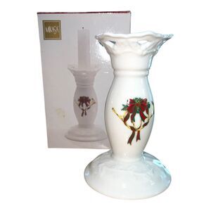 Mikasa Holiday Lace Candleholder White Red 5.5in New in Box Vintage Last One